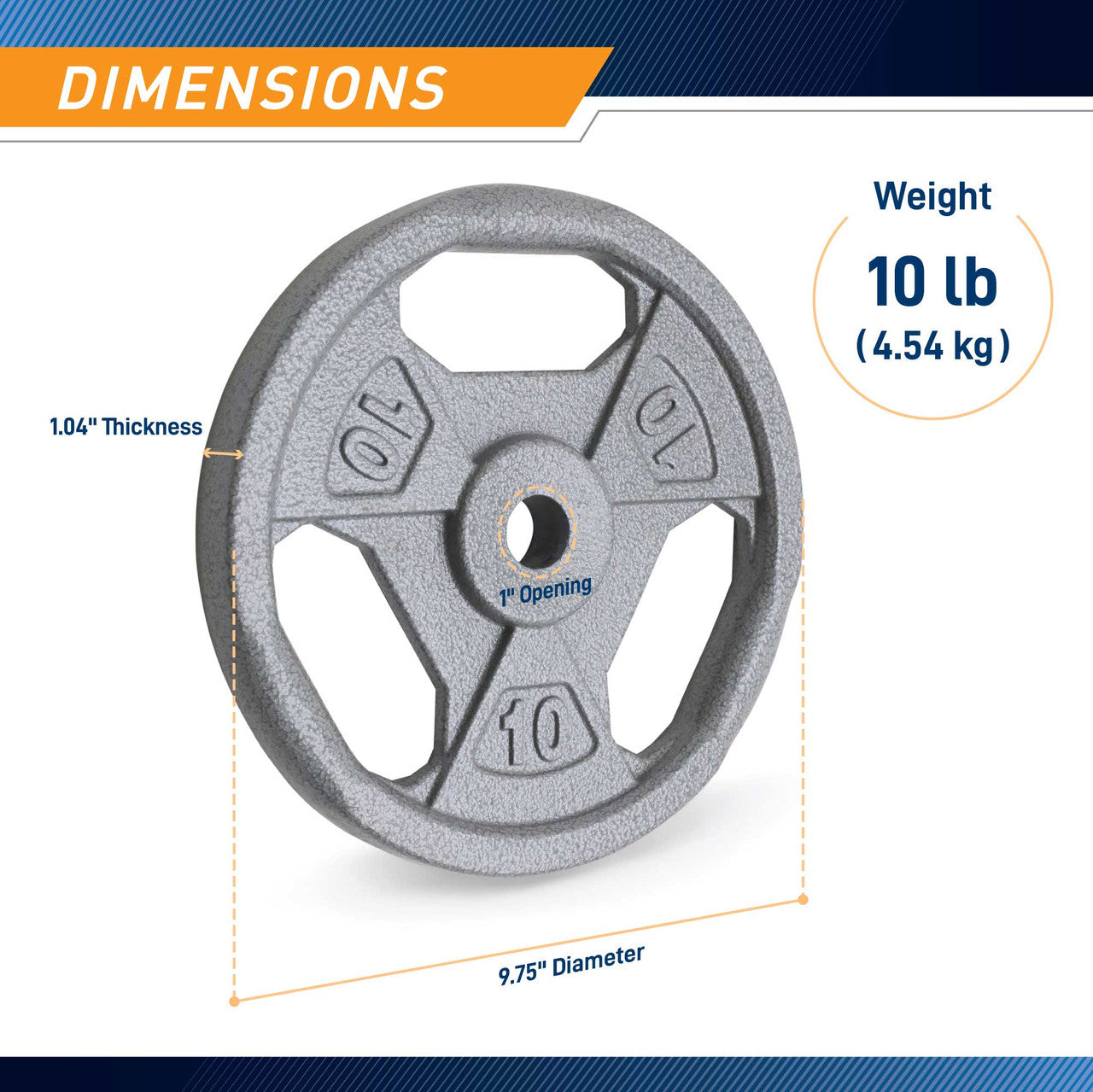 10lb Standard Size Grip Plate - Infographic - Dimensions