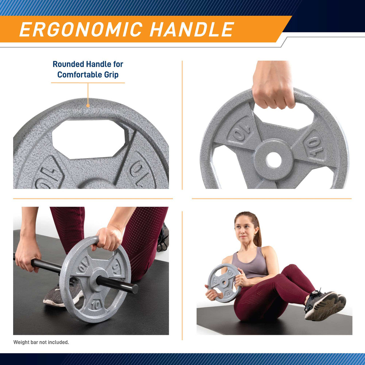 10lb Standard Size Grip Plate - Infographic - Ergonomic Handle