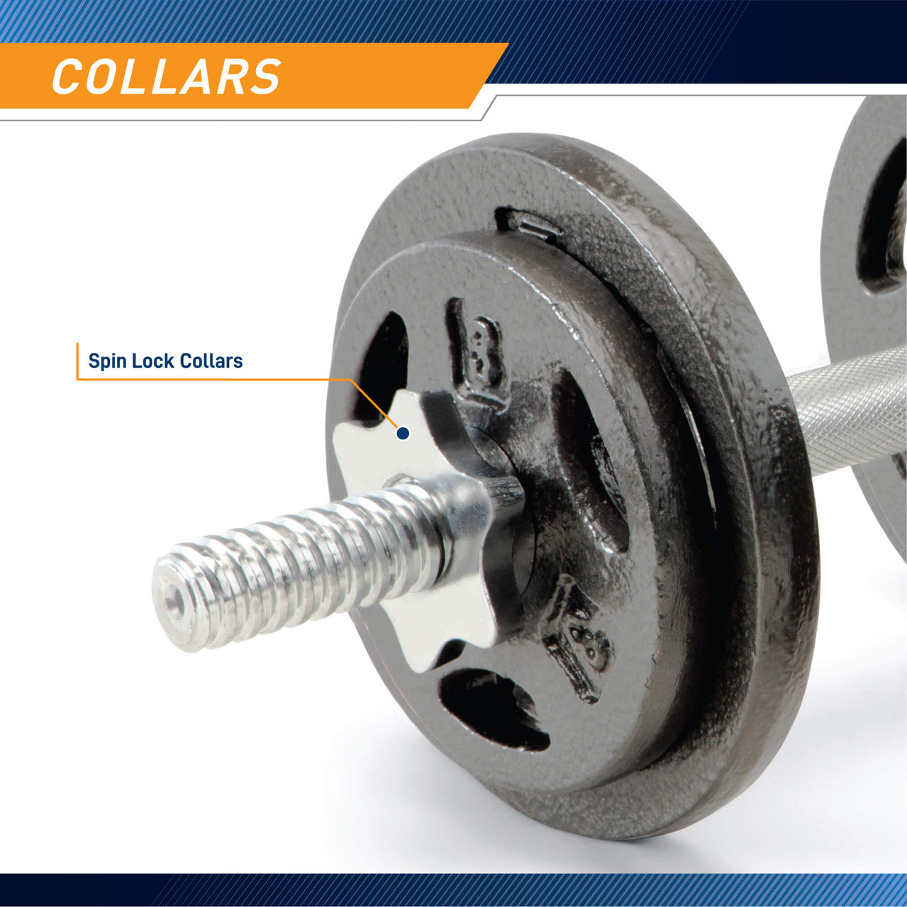 The Iron 40 Lb. Adjustable Dumbbell Set includes spin lock collars to secure standard plates
