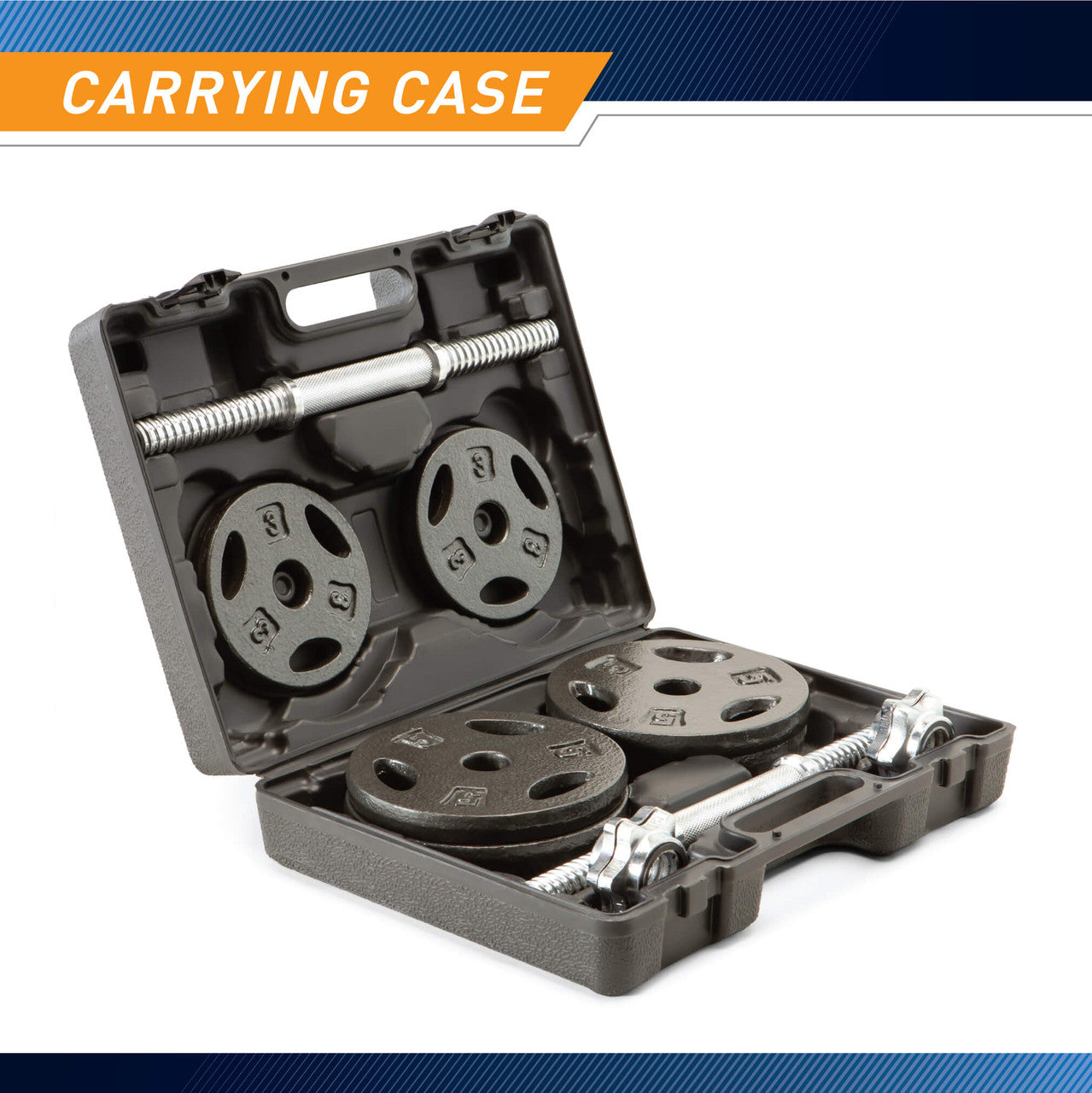 The Iron 40 Lb. Adjustable Dumbbell Set with Case - Inside case