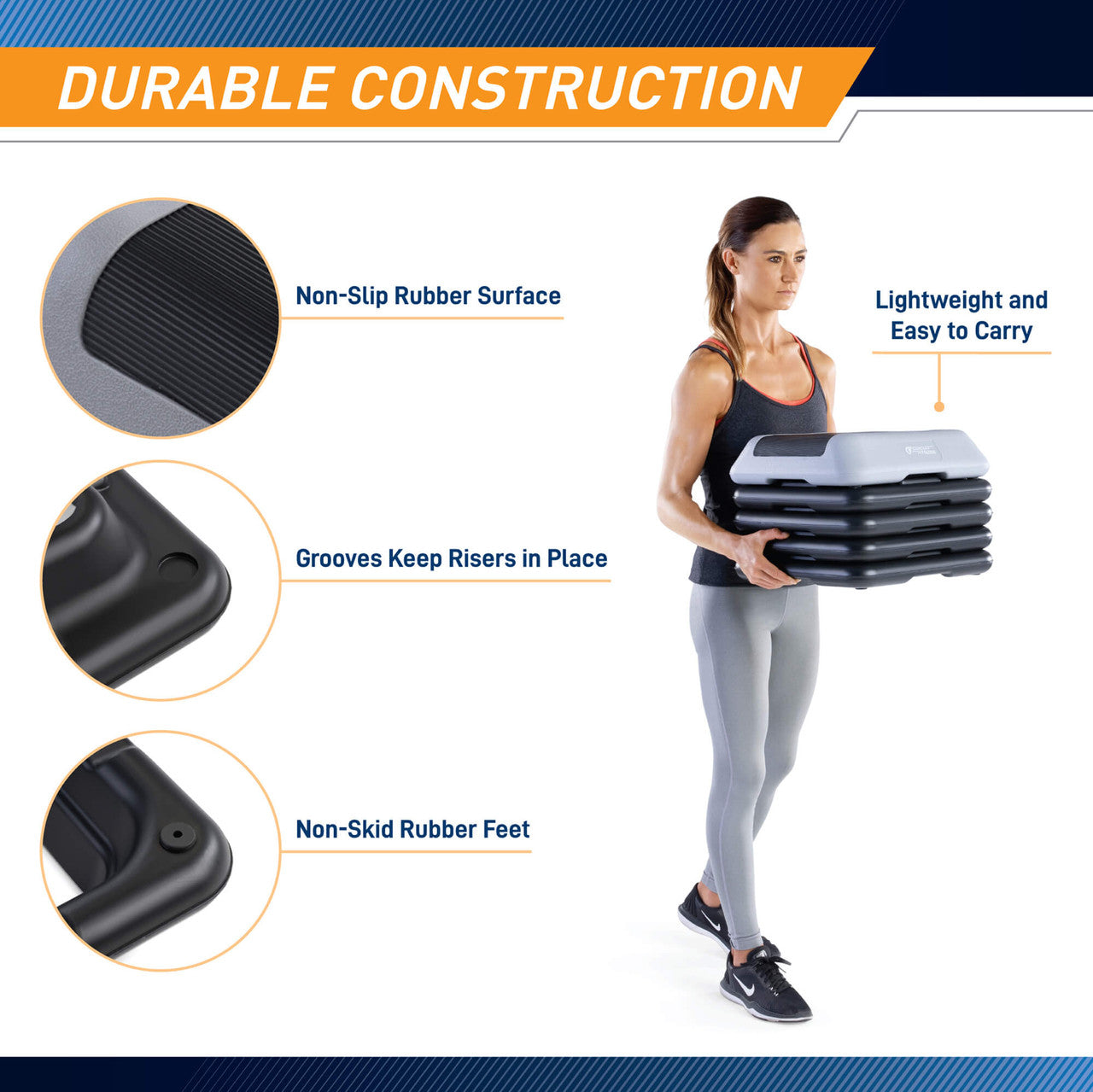 Adjustable Aerobic Step Platform with 4 Risers - Gray - Circuit Fitness - durable construction