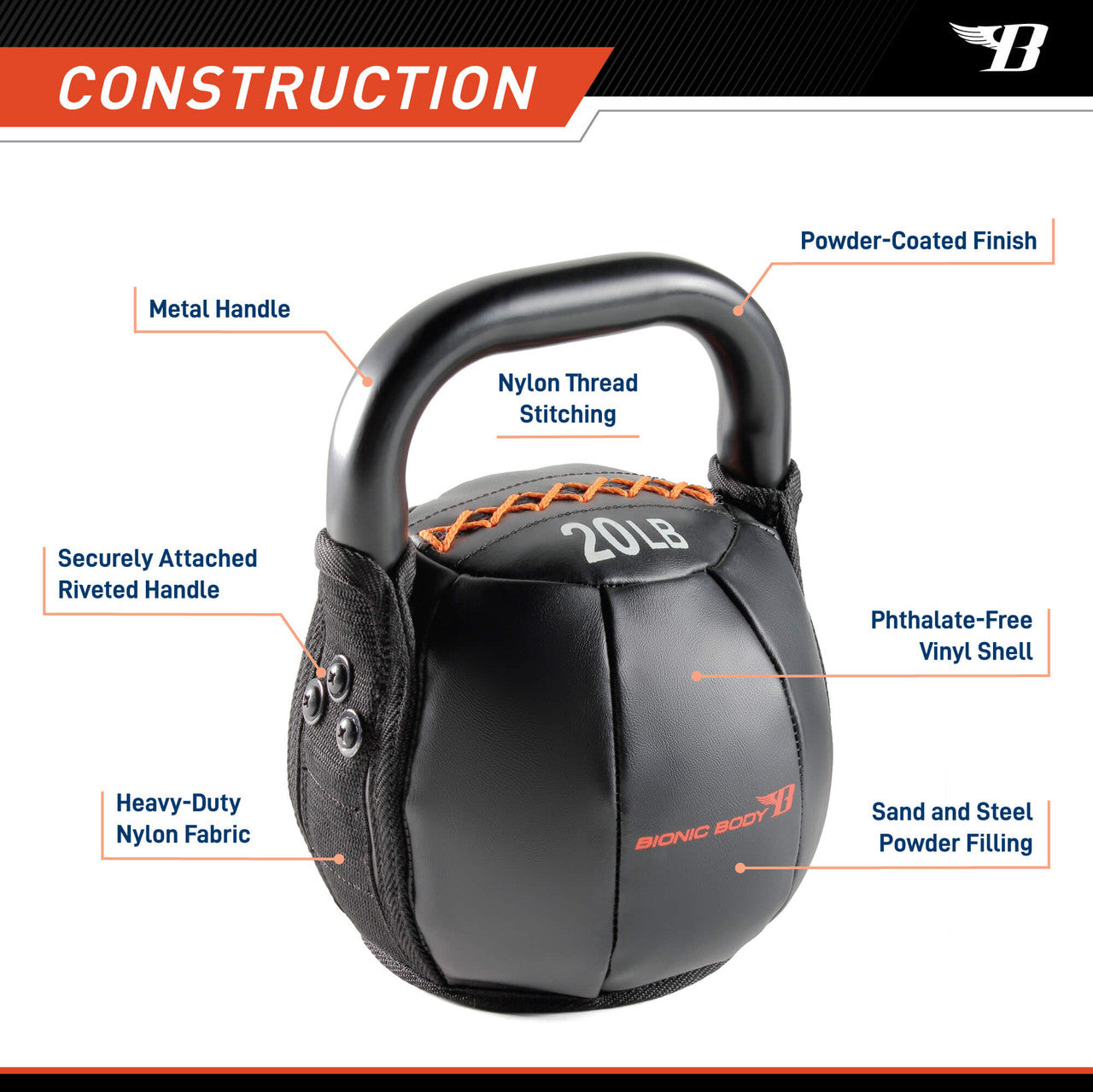 Bionic Body 20 lb. Soft Kettlebell BBKB-20 - CONSTRUCTION