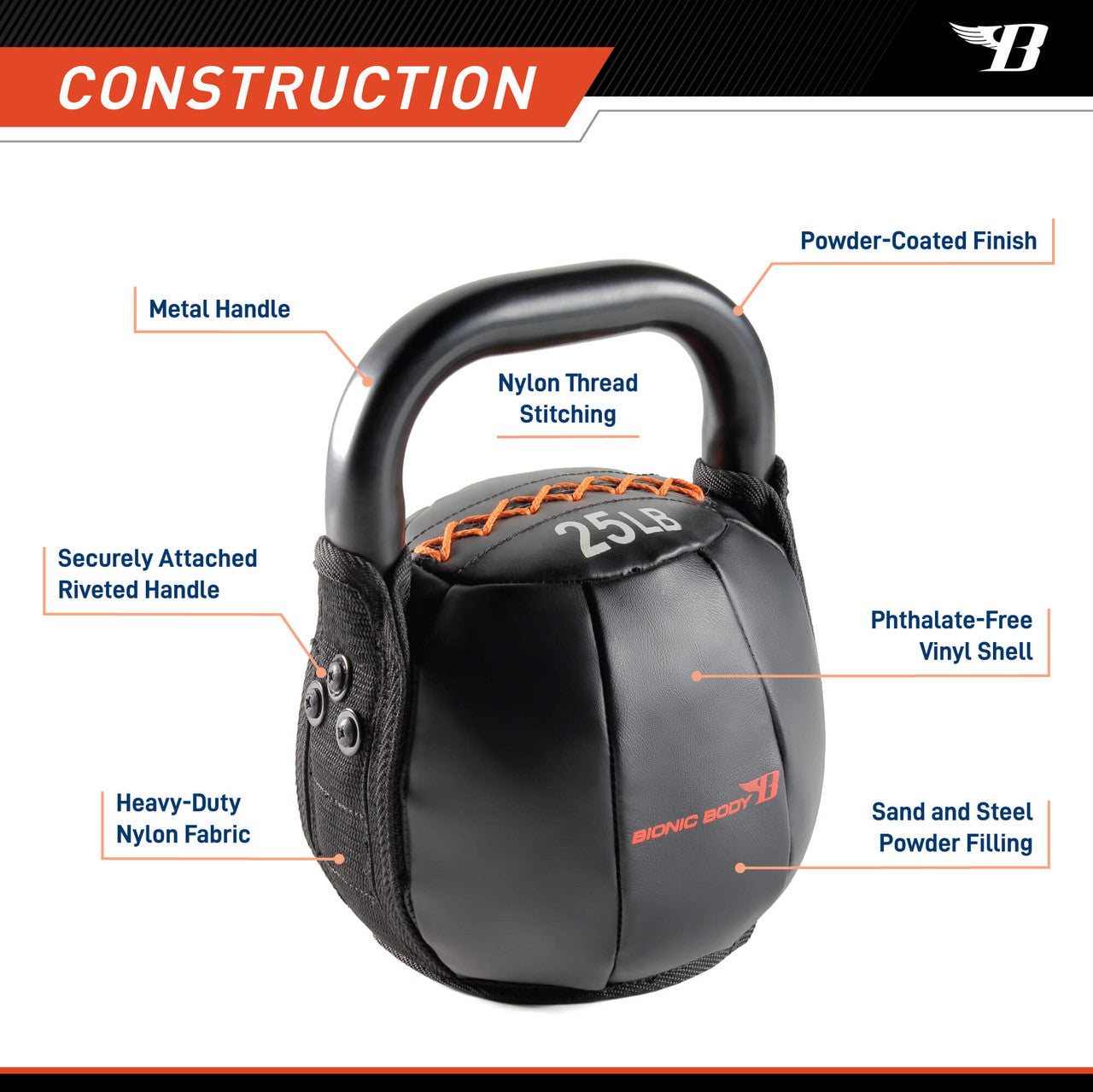 Bionic Body 25 lb. Soft Kettlebell BBKB-25 - CONSTRUCTION