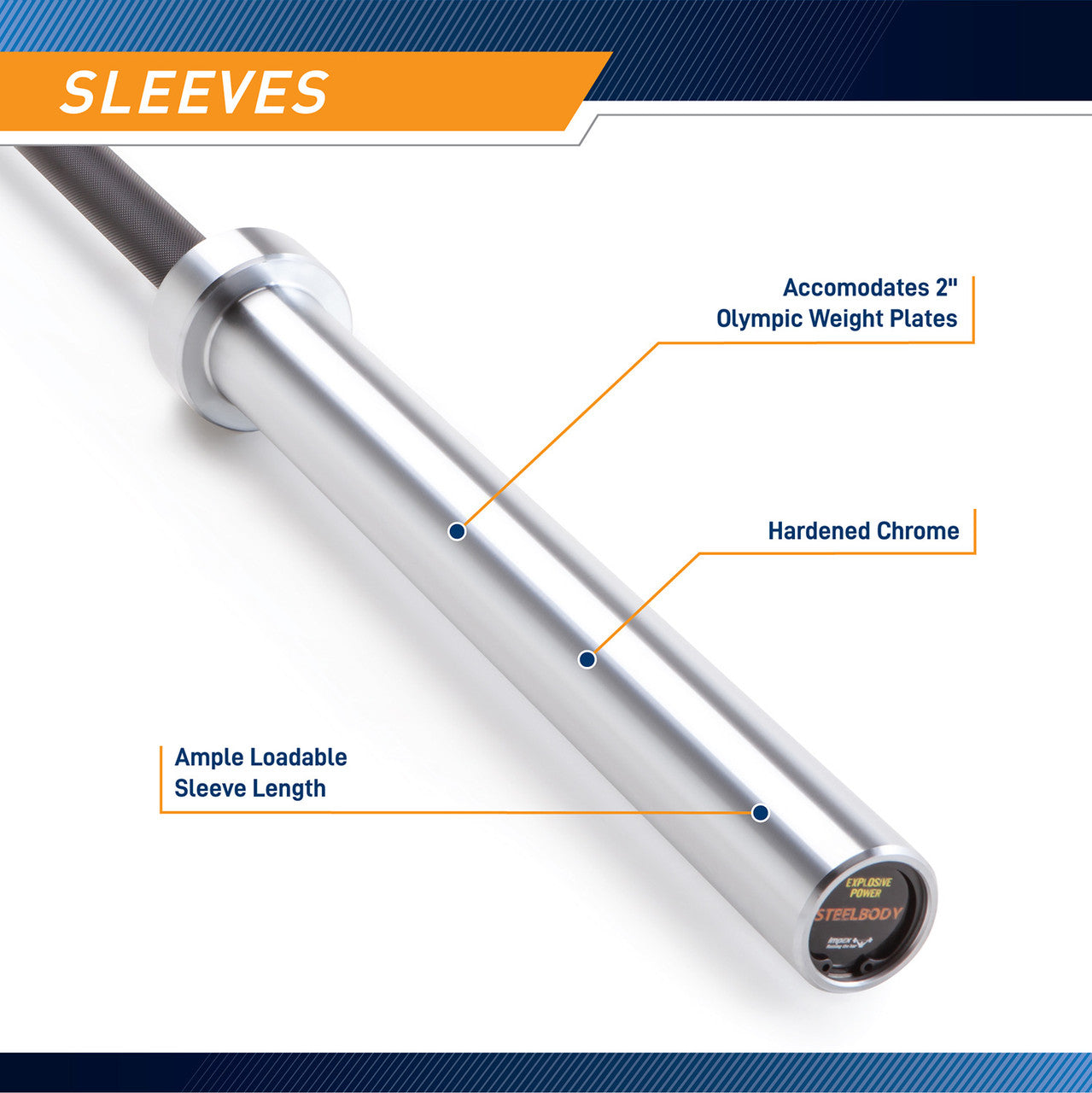 45lb Olympic Barbell SteelBody - STB-1606BKC- Black and Chrome - compatible with 2 inch hole Olympic plates