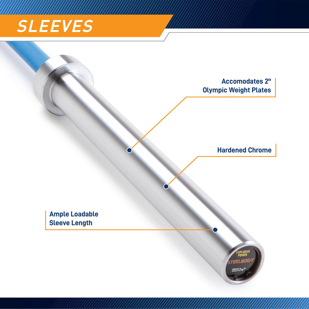 45lb Olympic Barbell SteelBody - STB-1501BLC - Blue - compatible with 2 inch hole Olympic plates