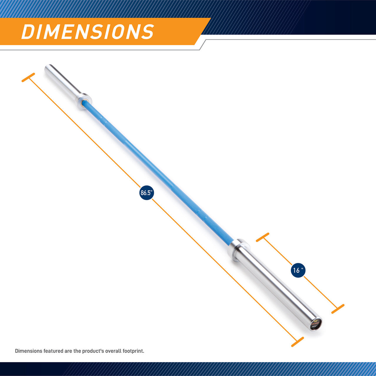 45lb Olympic Barbell SteelBody - STB-1501BLC - Blue - Dimensions