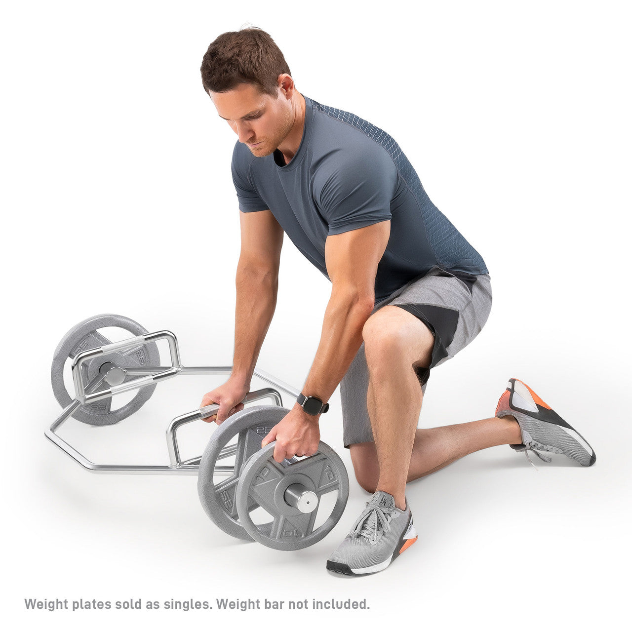 Classic Olympic Plate MCW - Model Adding Plates to Deadlift Bar Hex Bar Zoomed Out