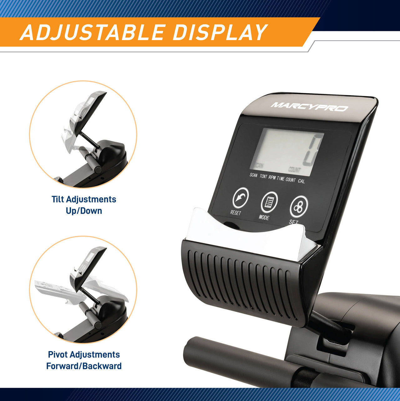 Compact Rowing Machine with Magnetic Resistance – XJ-6860RW Marcy - Infographic - Adjustable Display