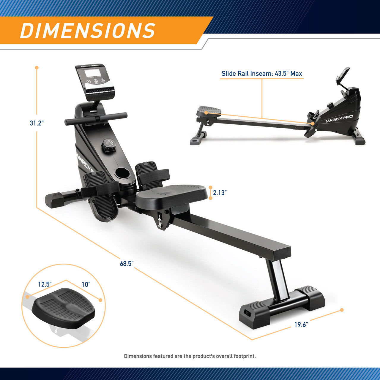 Compact Rowing Machine with Magnetic Resistance – XJ-6860RW Marcy - Infographic - Dimensions