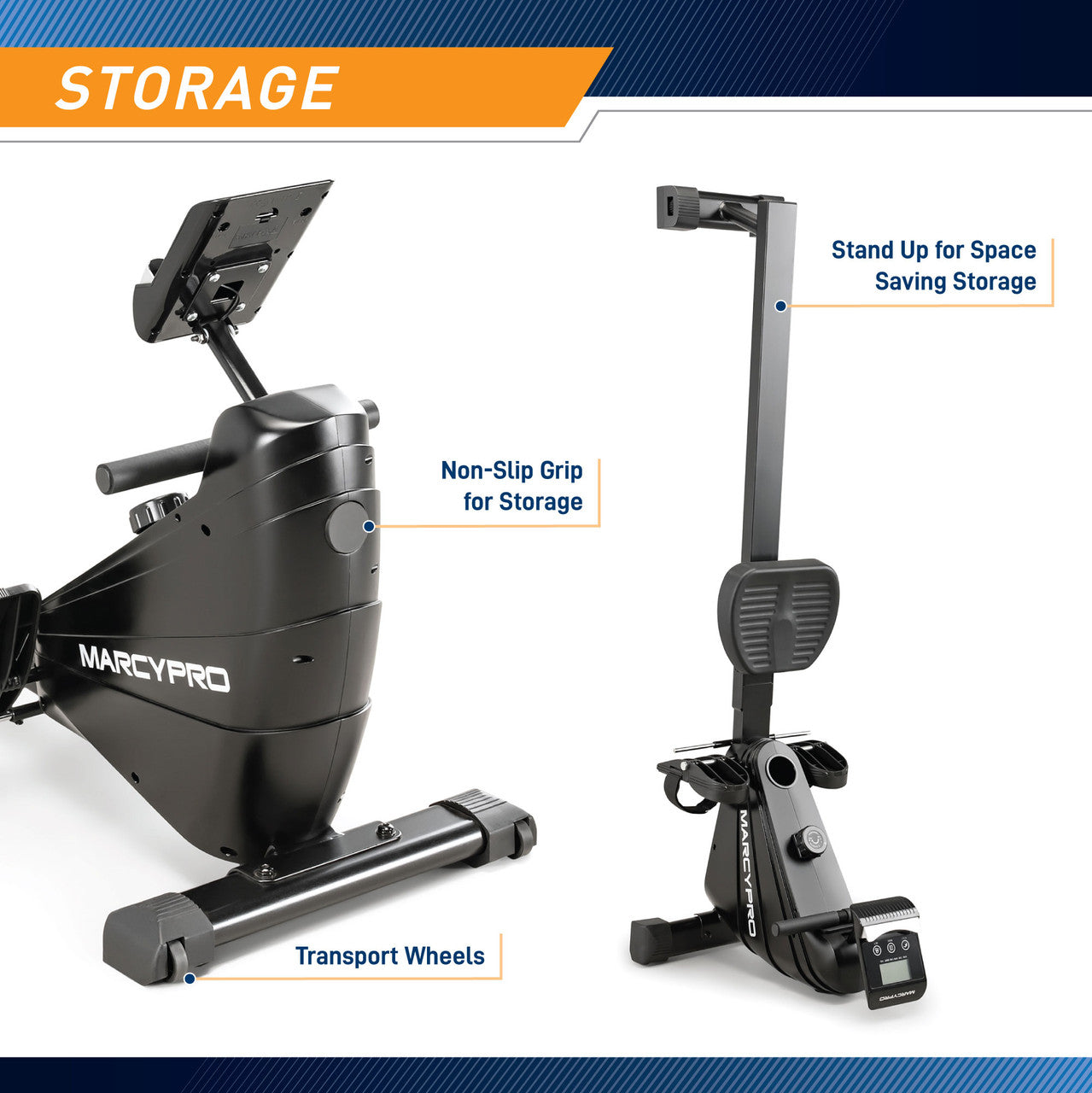 Compact Rowing Machine with Magnetic Resistance – XJ-6860RW Marcy - Infographic - Storage and Foldable