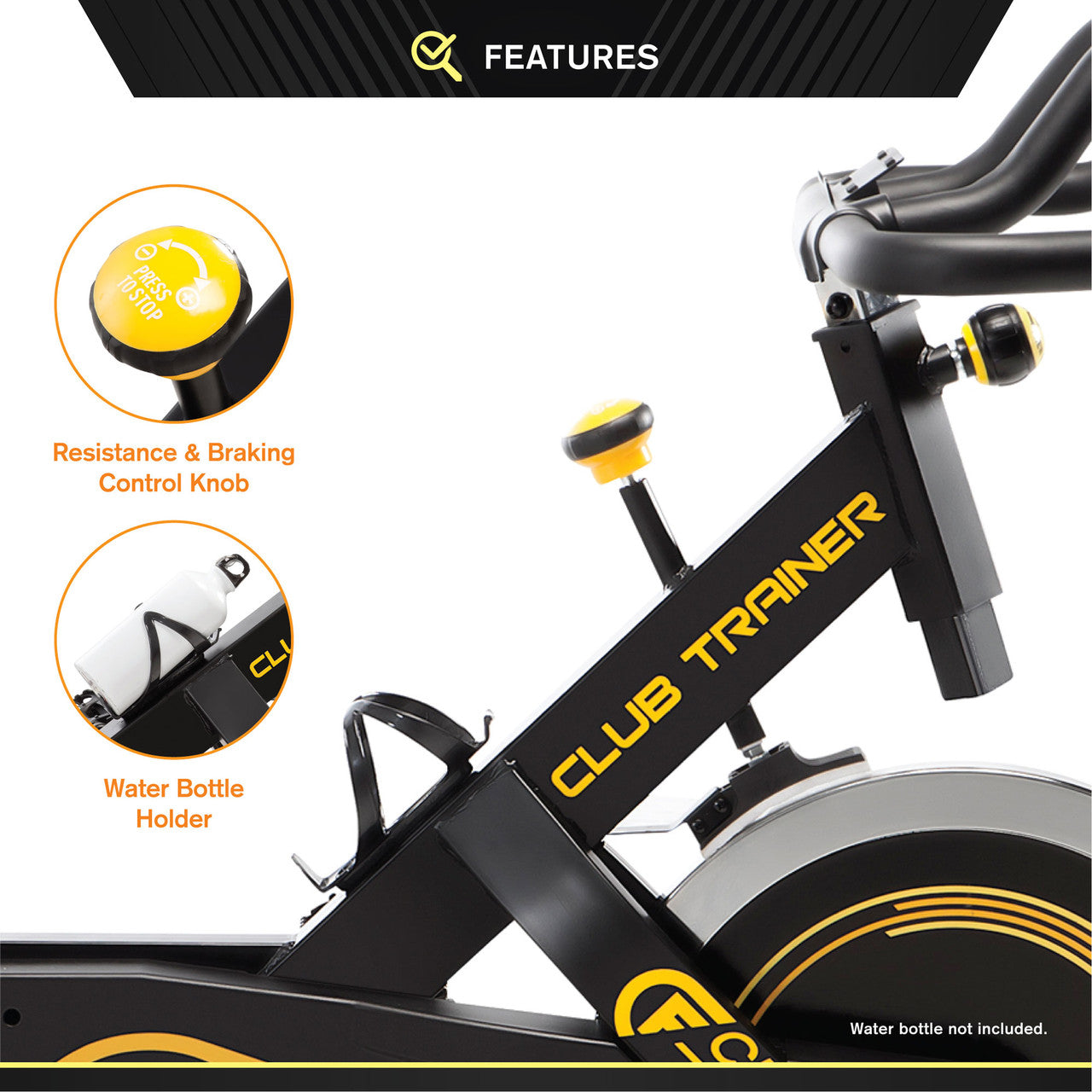 Indoor Cycling Bike with 40 lbs Flywheel  Circuit Fitness  AMZ-955BK Exercise Bike - Water Bottle Holder
