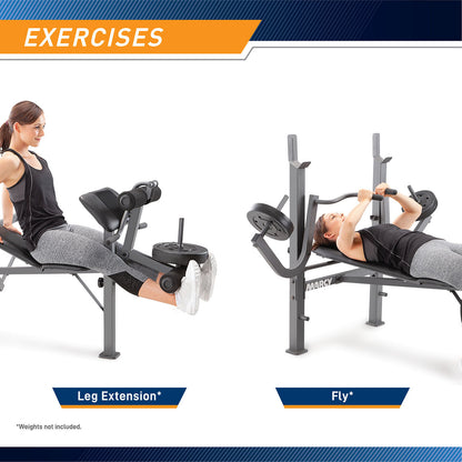 Complete leg extensions and butterflies on the Marcy Diamond Elite Standard Weight Bench MD-389