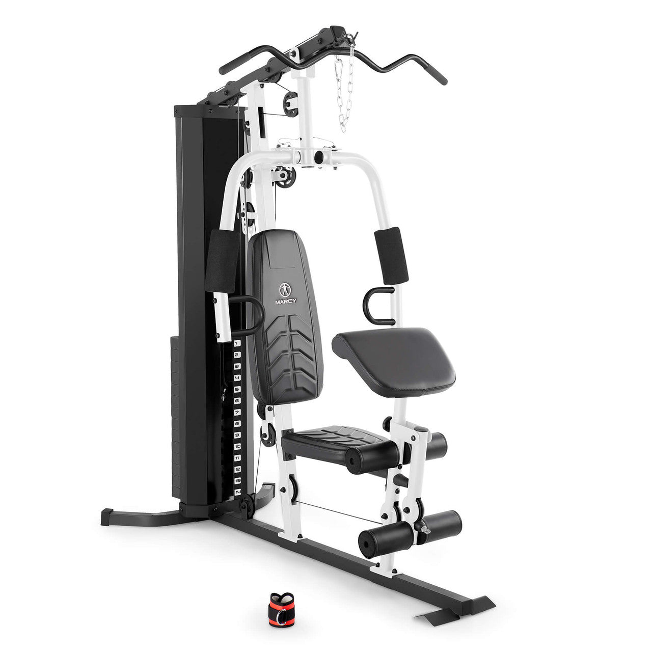 Marcy MWM-8147 Home Gym with 150lb weight stack and full-body workout stations, shown unoccupied