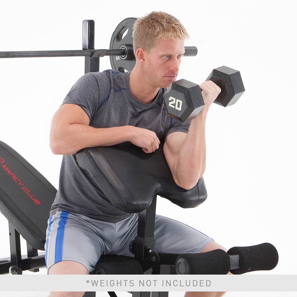 The MarcyClub Olympic Weight Bench | MKB-733 in use- preacher curls