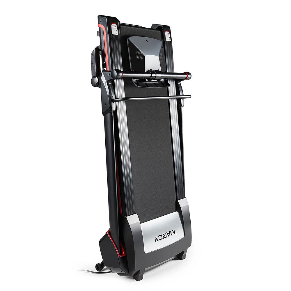 The Marcy Easy Folding Motorized Treadmill JX-651BW folds to save space