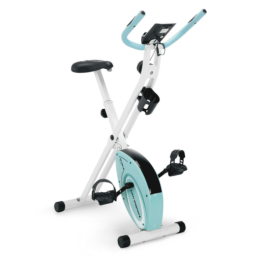 Marcy Foldable Upright Exercise Bike with Adjustable Resistance in Multiple Colors - NS-5926B - Product Shot - Sky Blue