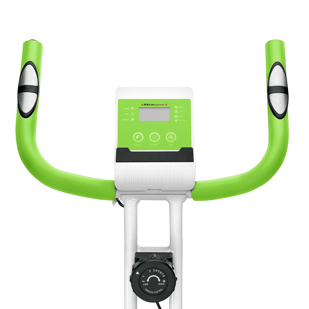 Marcy Foldable Upright Exercise Bike with Adjustable Resistance in Multiple Colors - NS-5926B - Handle Bars and LCD Screen - Green