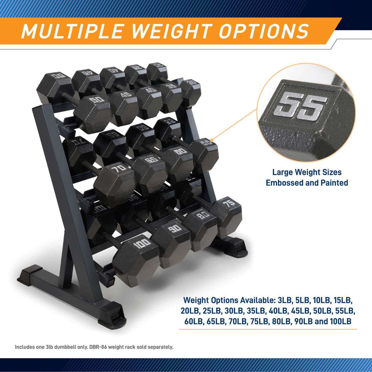 Marcy 3lb Hex Dumbbell | IV-2003 - Infographic - Multiple Weight Options