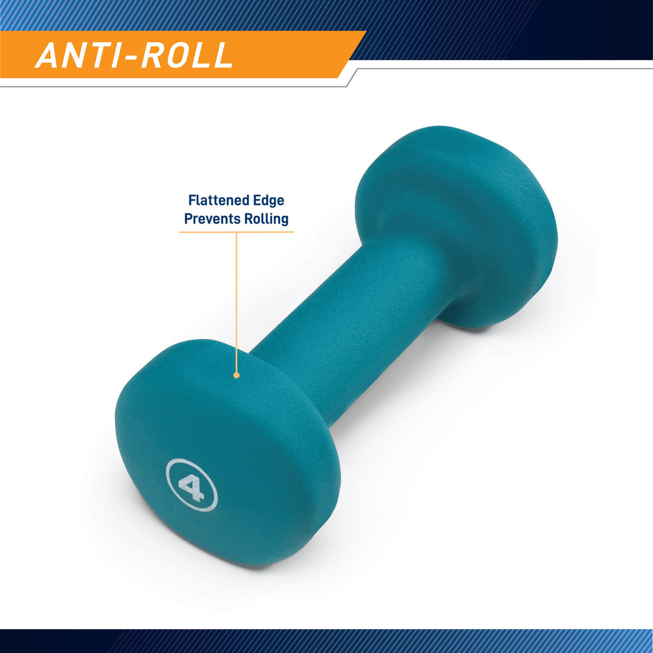 Marcy 4lb Neoprene Dumbbell INE-004 - Infographic - Anti-Roll