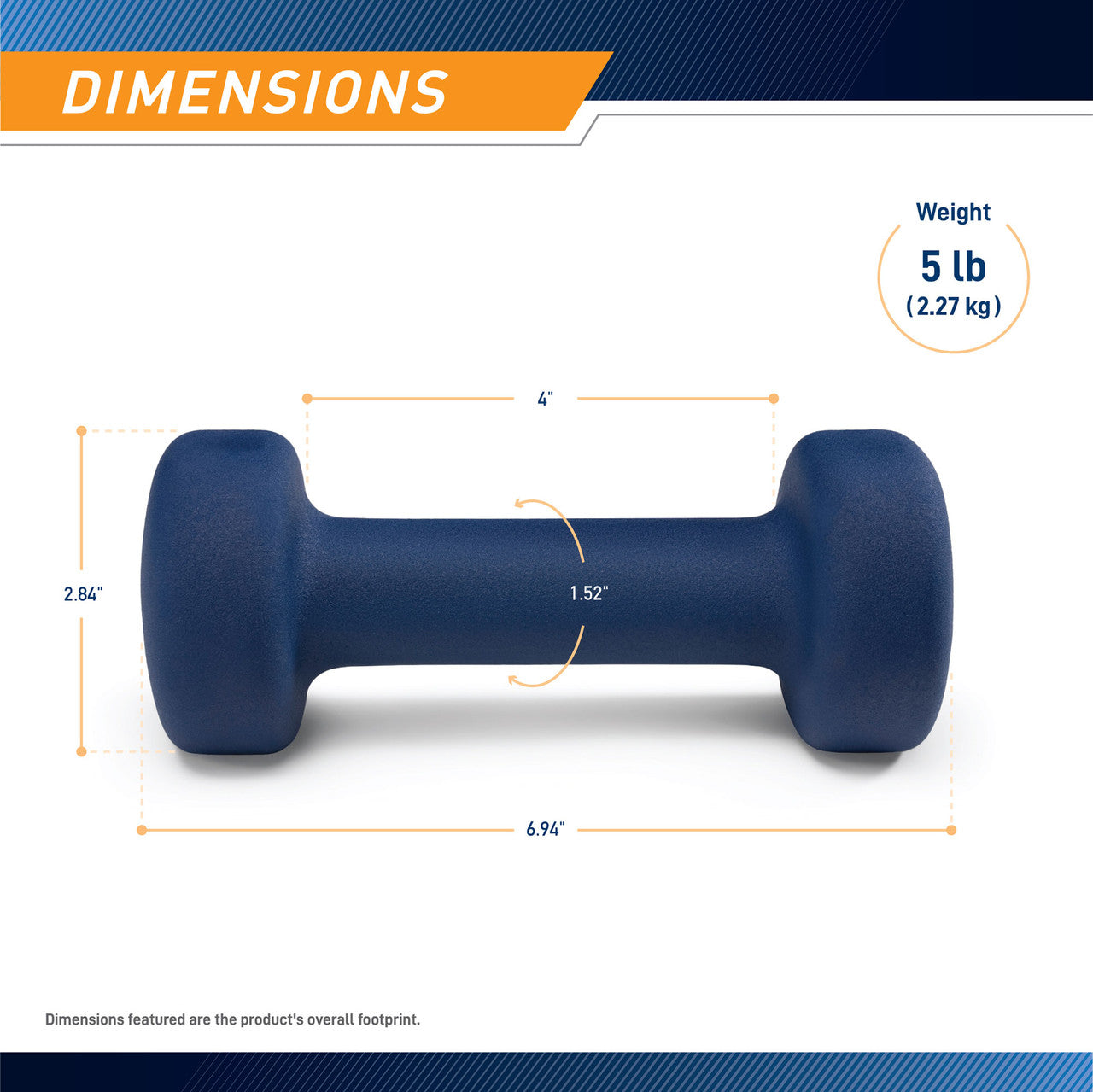 Marcy 5lb Neoprene Dumbbell INE-005 - Infographic - Dimensions