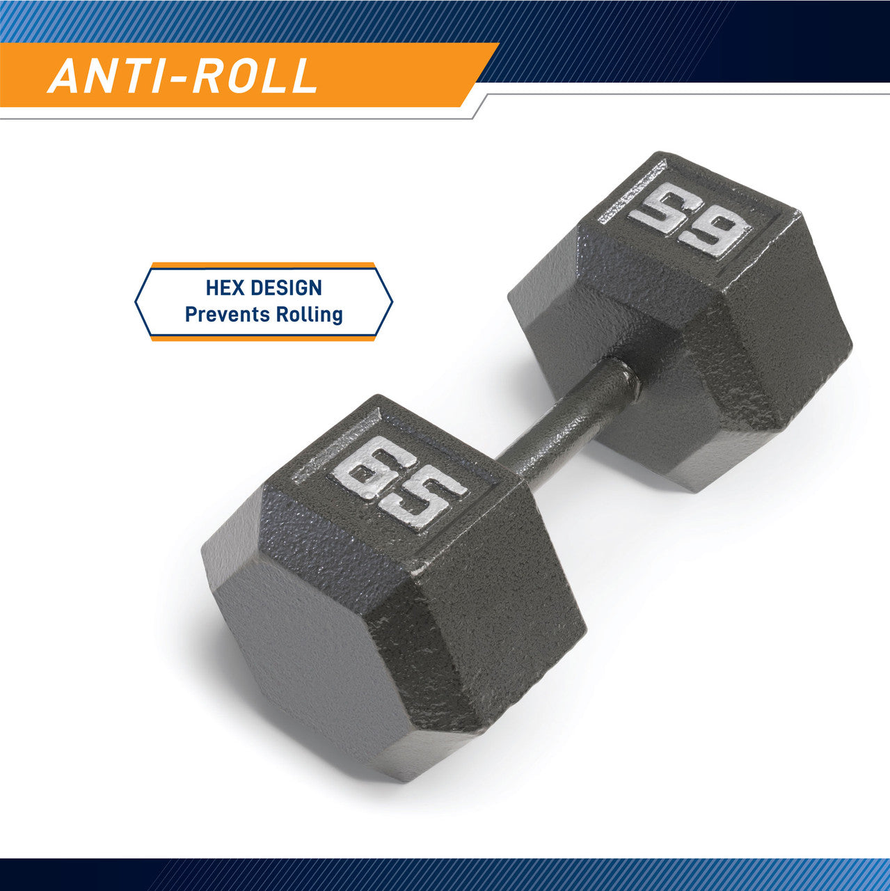 Marcy 65lb Hex Dumbbell  IV-2065 - Infographic - Anti-Roll