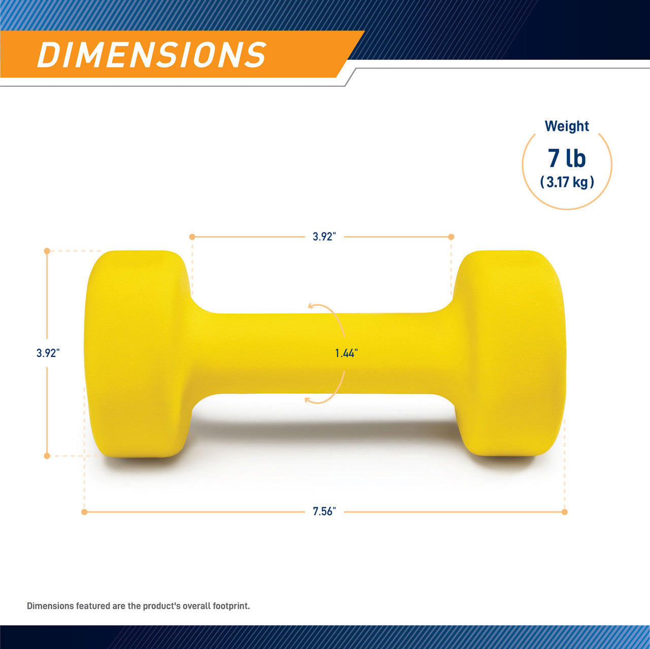 Marcy 7lb Neoprene Dumbbell INE-007 - Infographic - Dimensions