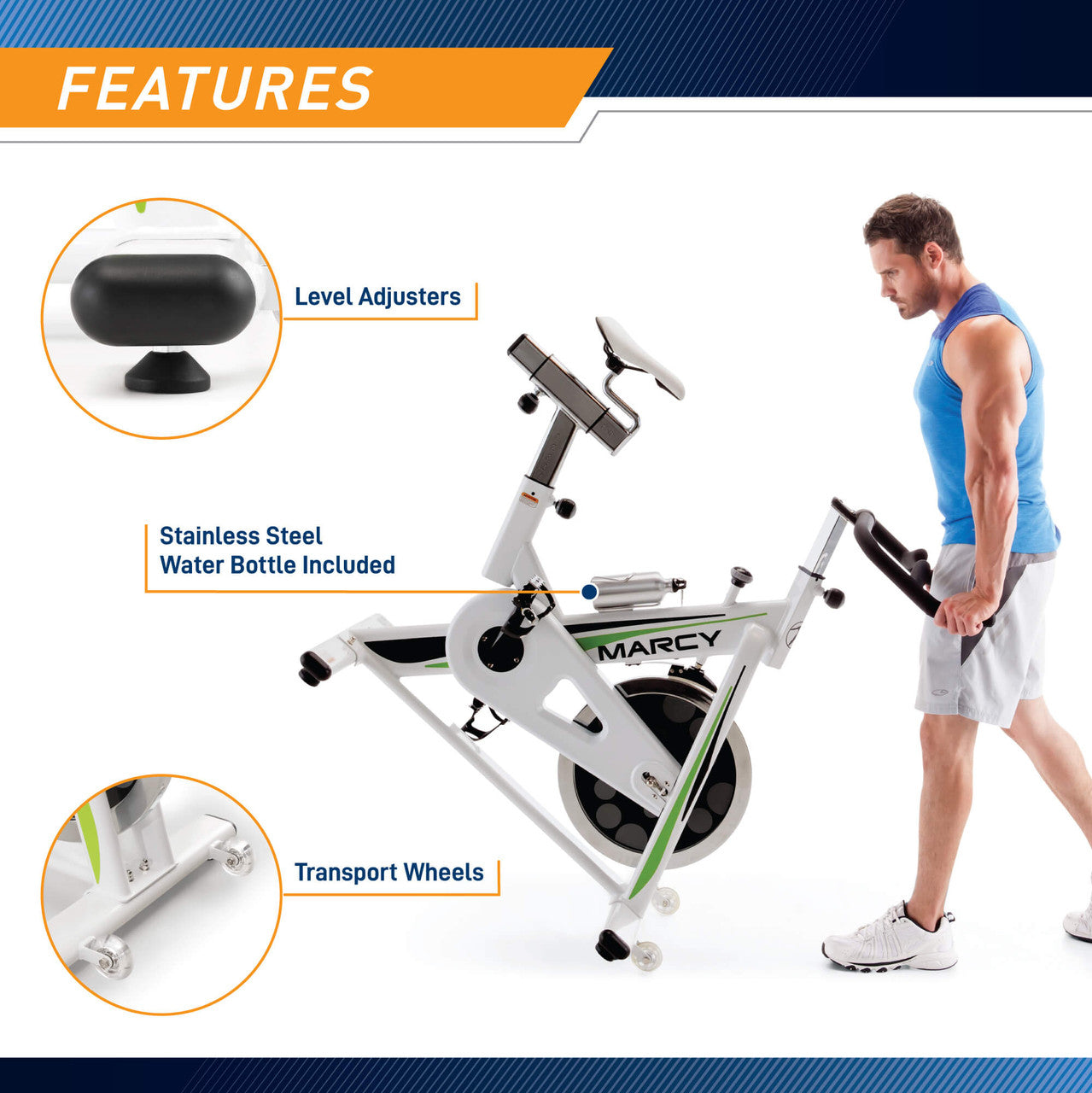 Marcy Deluxe Club Revolution Cycle NSP-122 - Infographic - Features