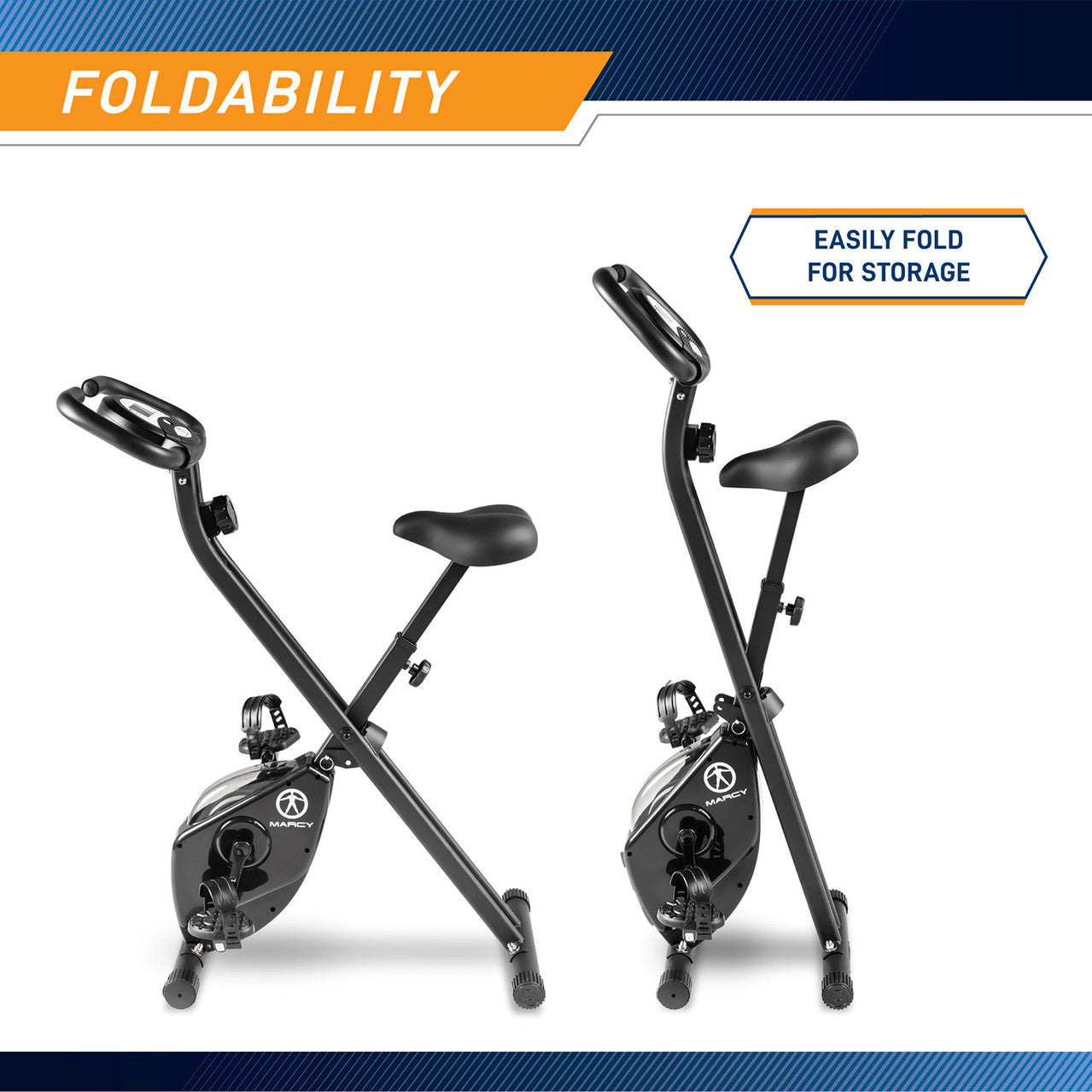 The Marcy Foldable Bike NS-654 in Black folds for easy storage