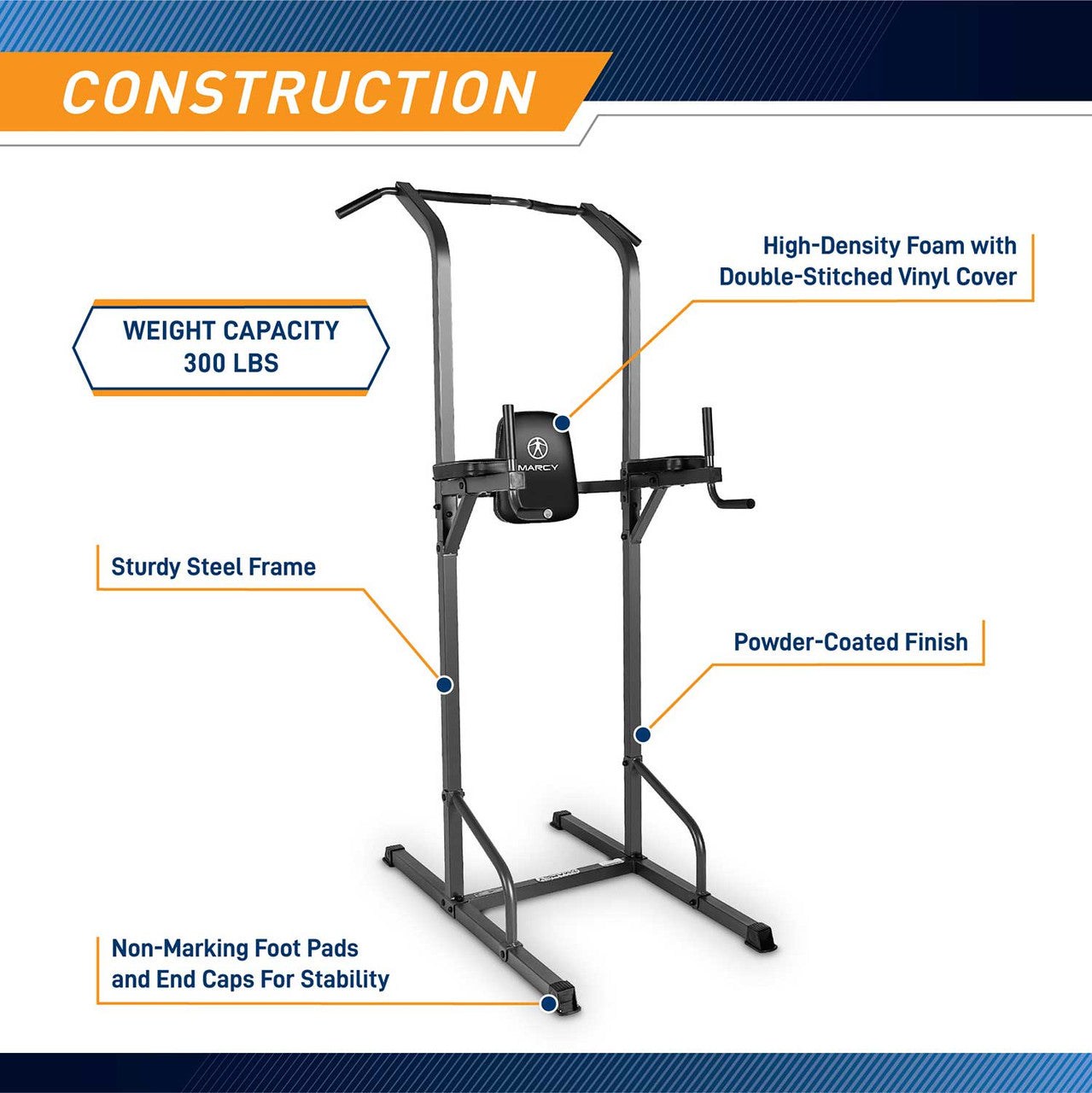 Marcy Power Tower TC-3515 is made with a sturdy steel frame and a high density foam