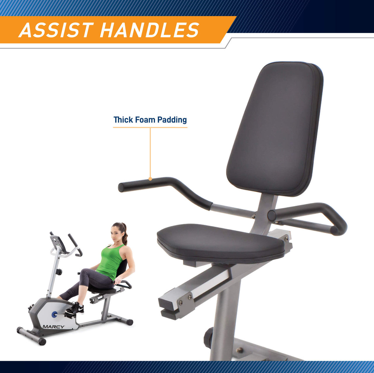 Marcy Recumbent Exercise Bike  NS-1201R - Infographic - Assist Handles