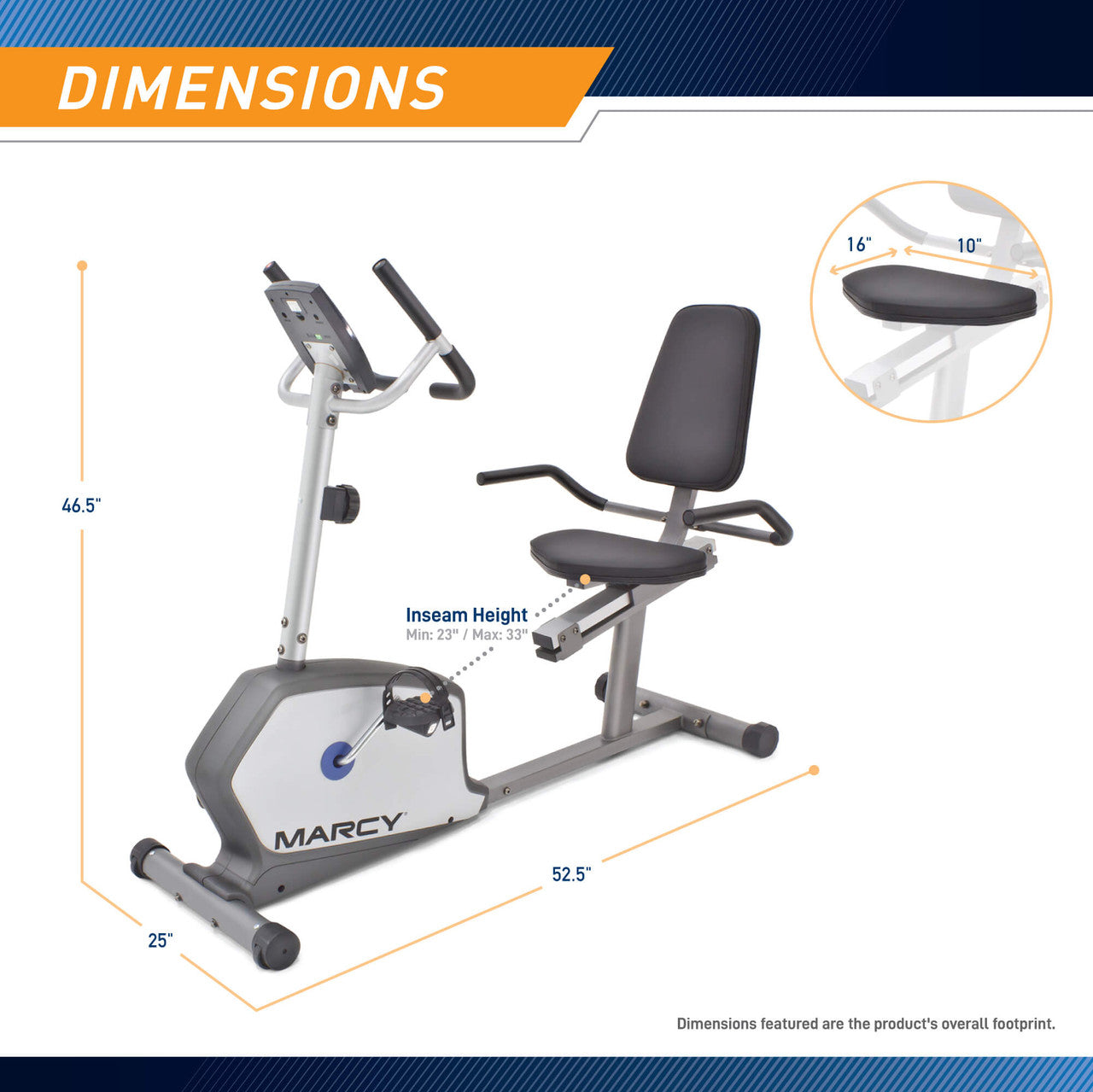 Marcy Recumbent Exercise Bike  NS-1201R - Infographic - Dimensions