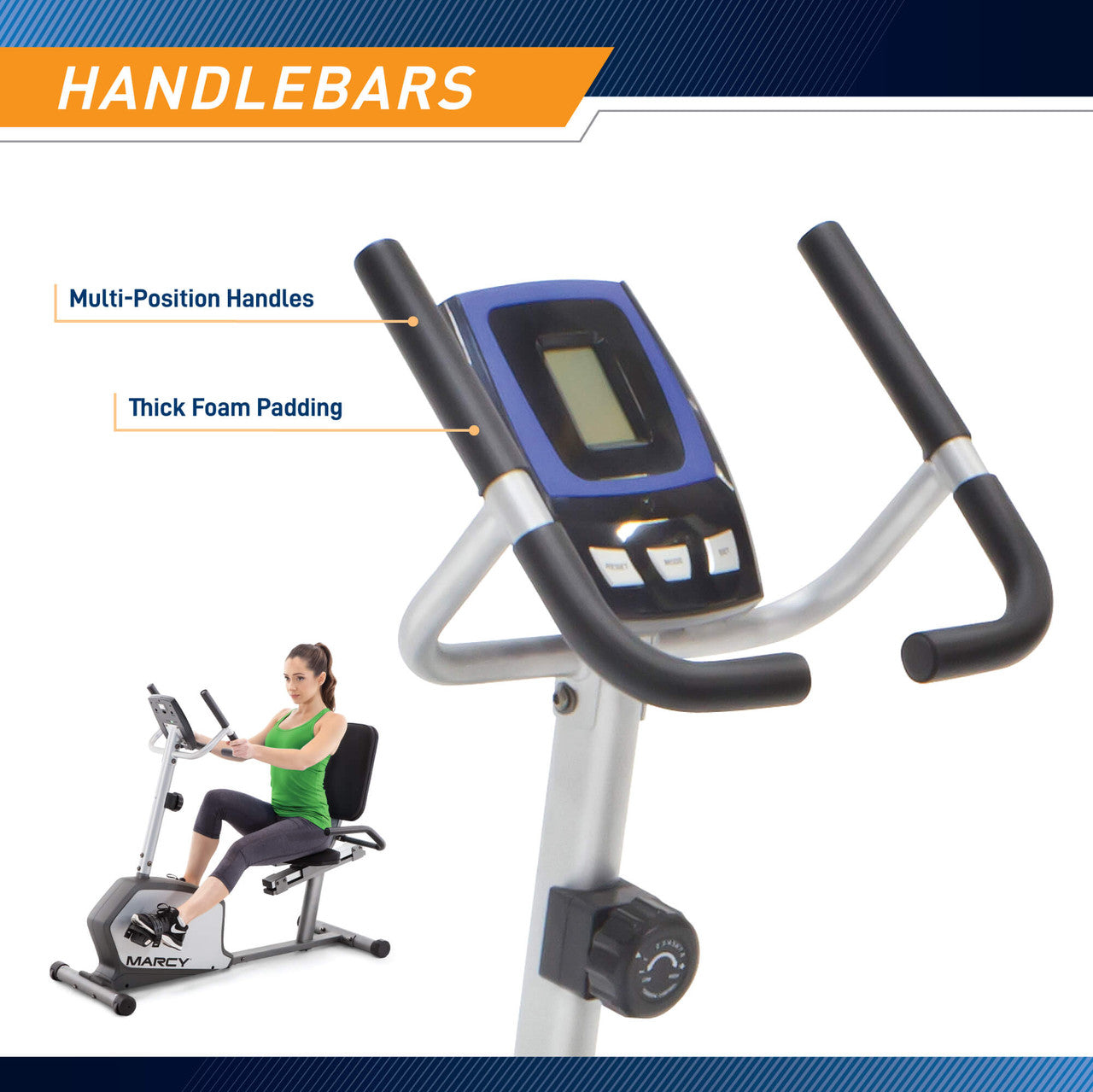Marcy Recumbent Exercise Bike  NS-1201R - Infographic - Handlebars