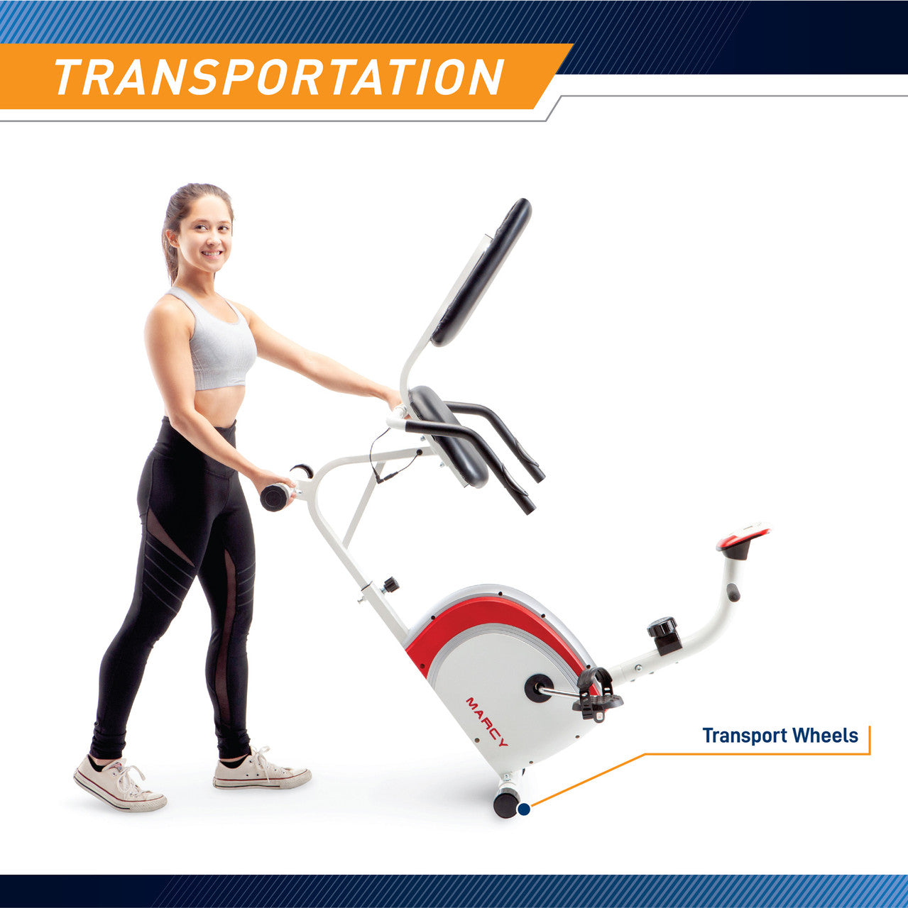 Marcy Recumbent Exercise Bike w Pulse Monitor  NS-908R - Infographic - Transport Wheels