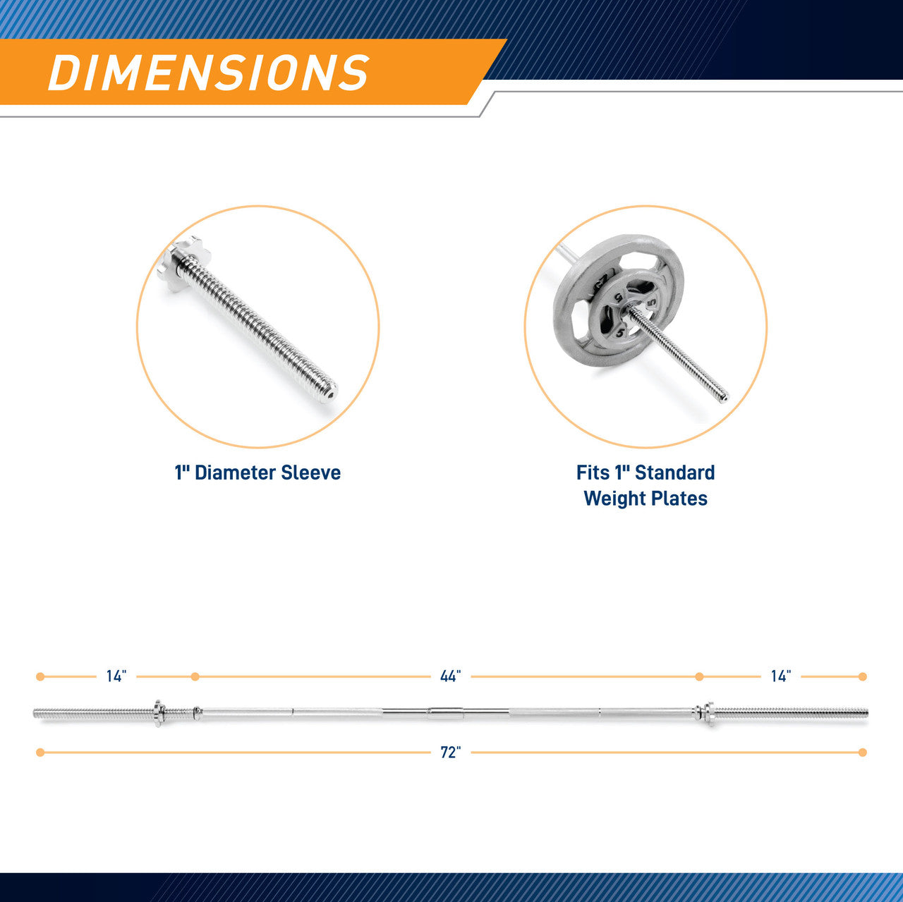 Marcy Standard 6' Weight Bar TRB-72.2 - Infographic - Dimensions