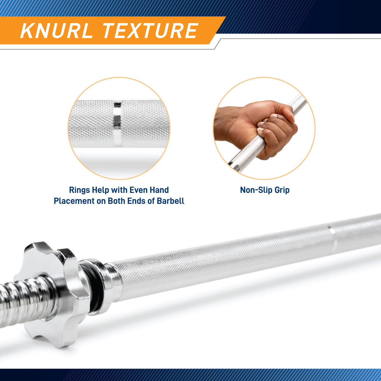 Marcy Standard 6' Weight Bar TRB-72.2 - Infographic - Knurl Texture