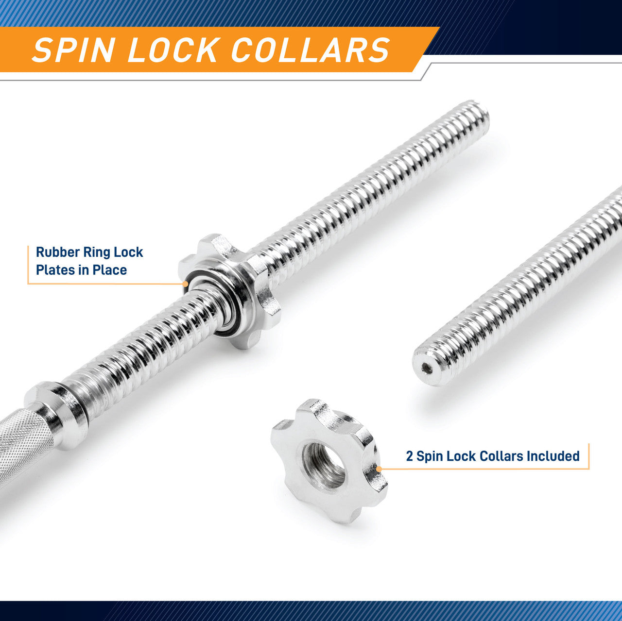 Marcy Standard 6' Weight Bar TRB-72.2 - Infographic - Spin Lock Collars