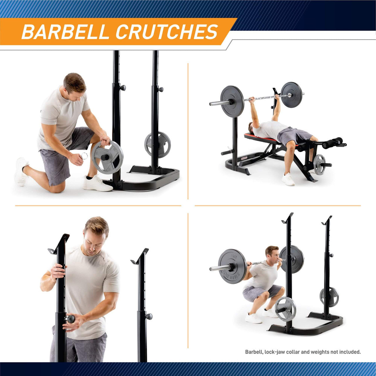 Marcy Two-Piece Olympic Weight Bench with Leg Developer  MKB-979 - Infographic - Barbell Crutches and Exercises