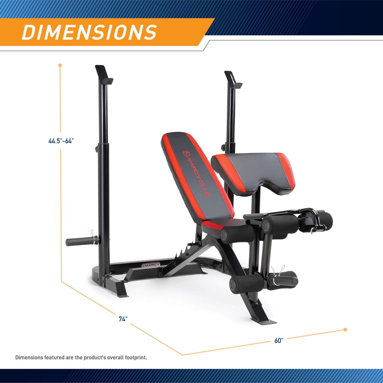Marcy Two-Piece Olympic Weight Bench with Leg Developer  MKB-979 - Infographic - Dimensions