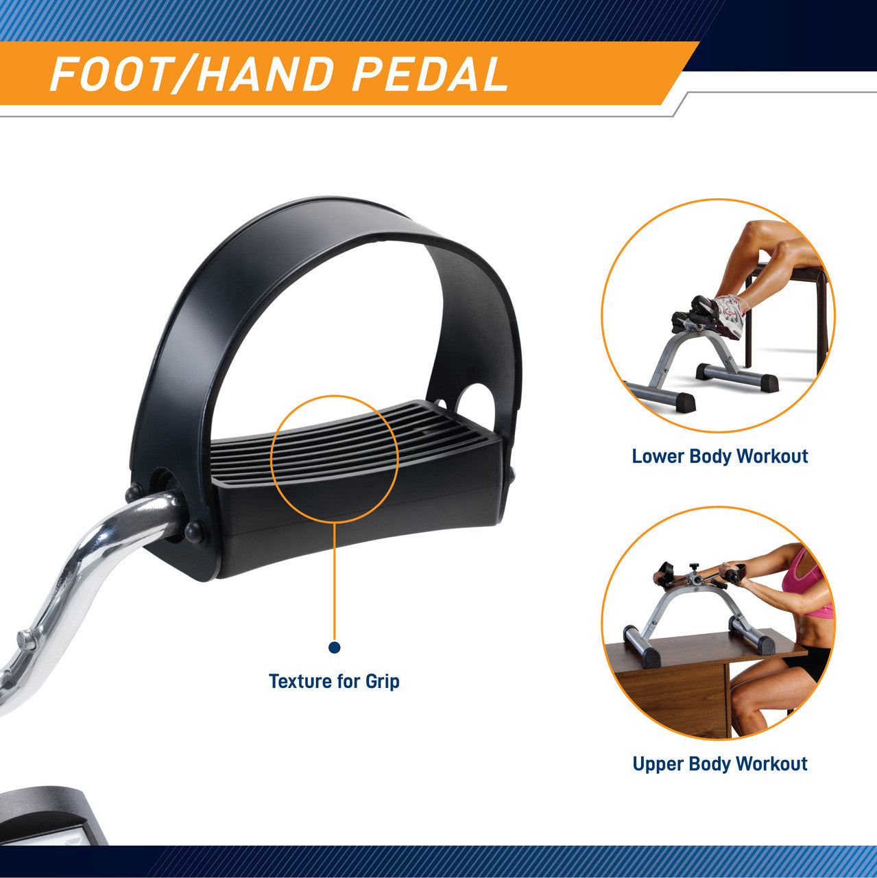 Mini Pedal Exercise Cycle Marcy NS-912 - Infographic - Foot and Hand Pedal