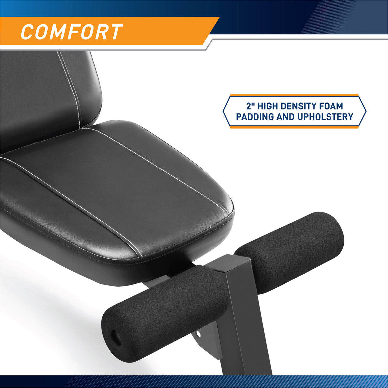 Best Workout Multi-Utility Weight Bench SB-10115 features a comfortable seat pad that is made of high density foam padding and upholstery