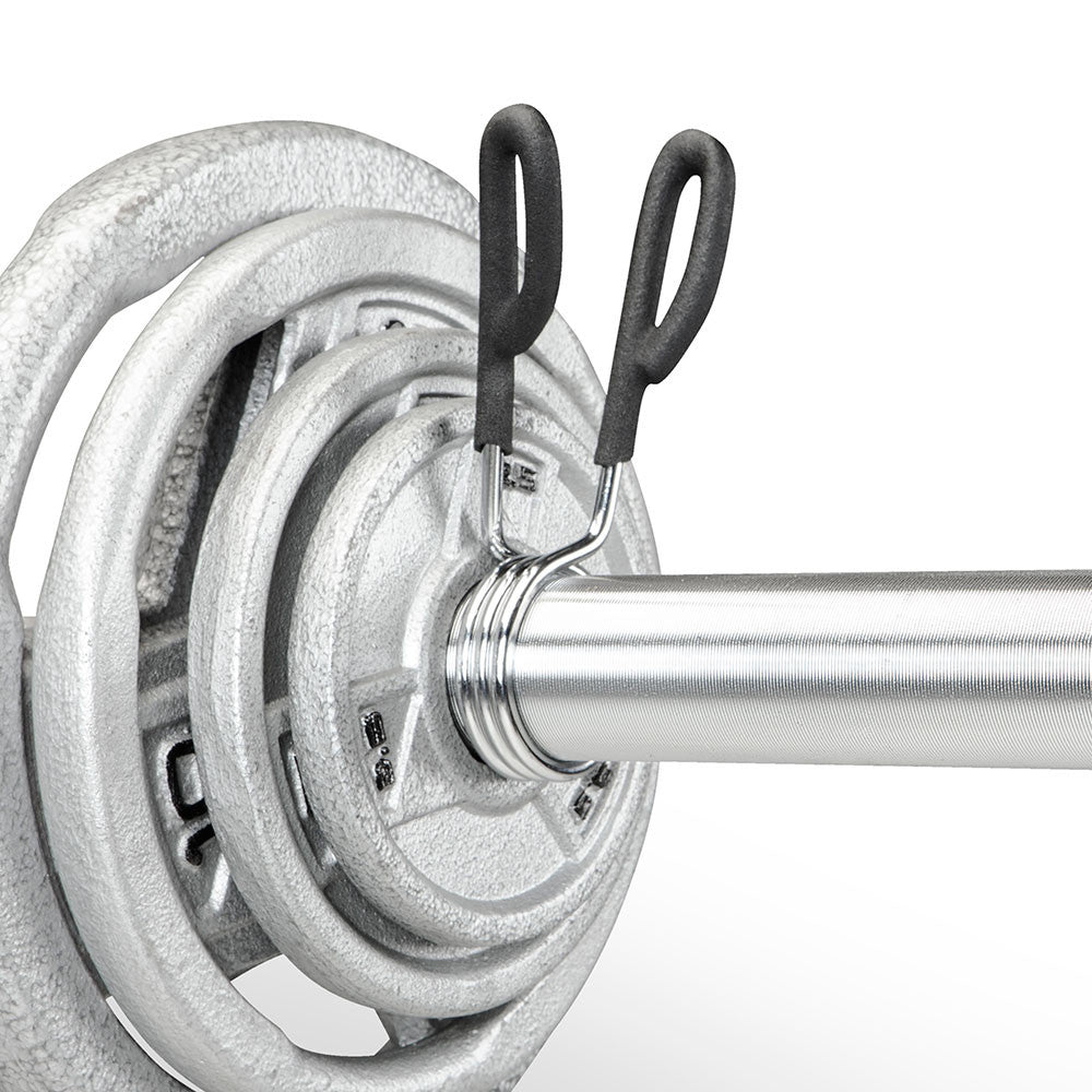 2" Olympic Bar Spring Clip Collars by Marcy secure heavy Olympic weight plates and bar