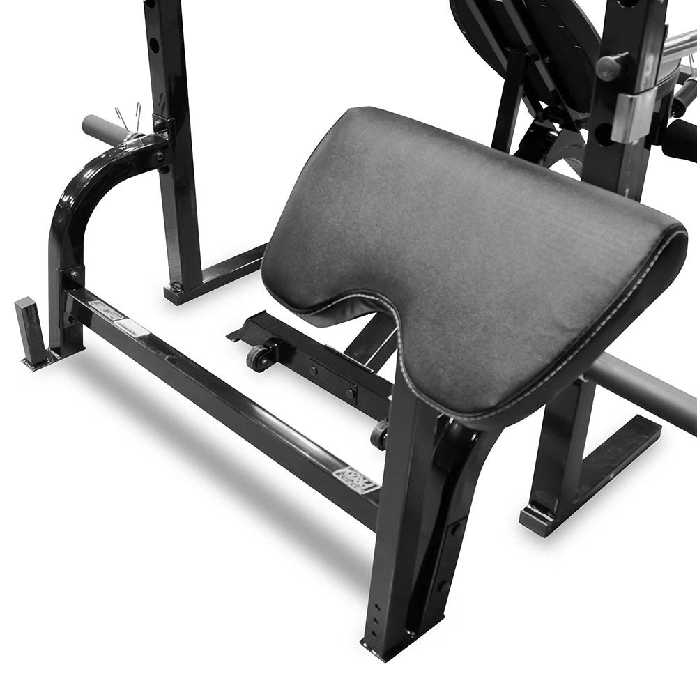 The Marcy Pro 2PC Olympic Bench | PM-842 has storage post to place your preacher curl pad when not in use