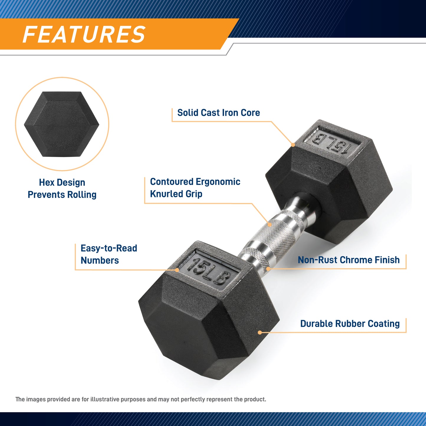 15lb Rubber Hex Pair of Dumbbells RHDB-015 | Marcy - RETIRED