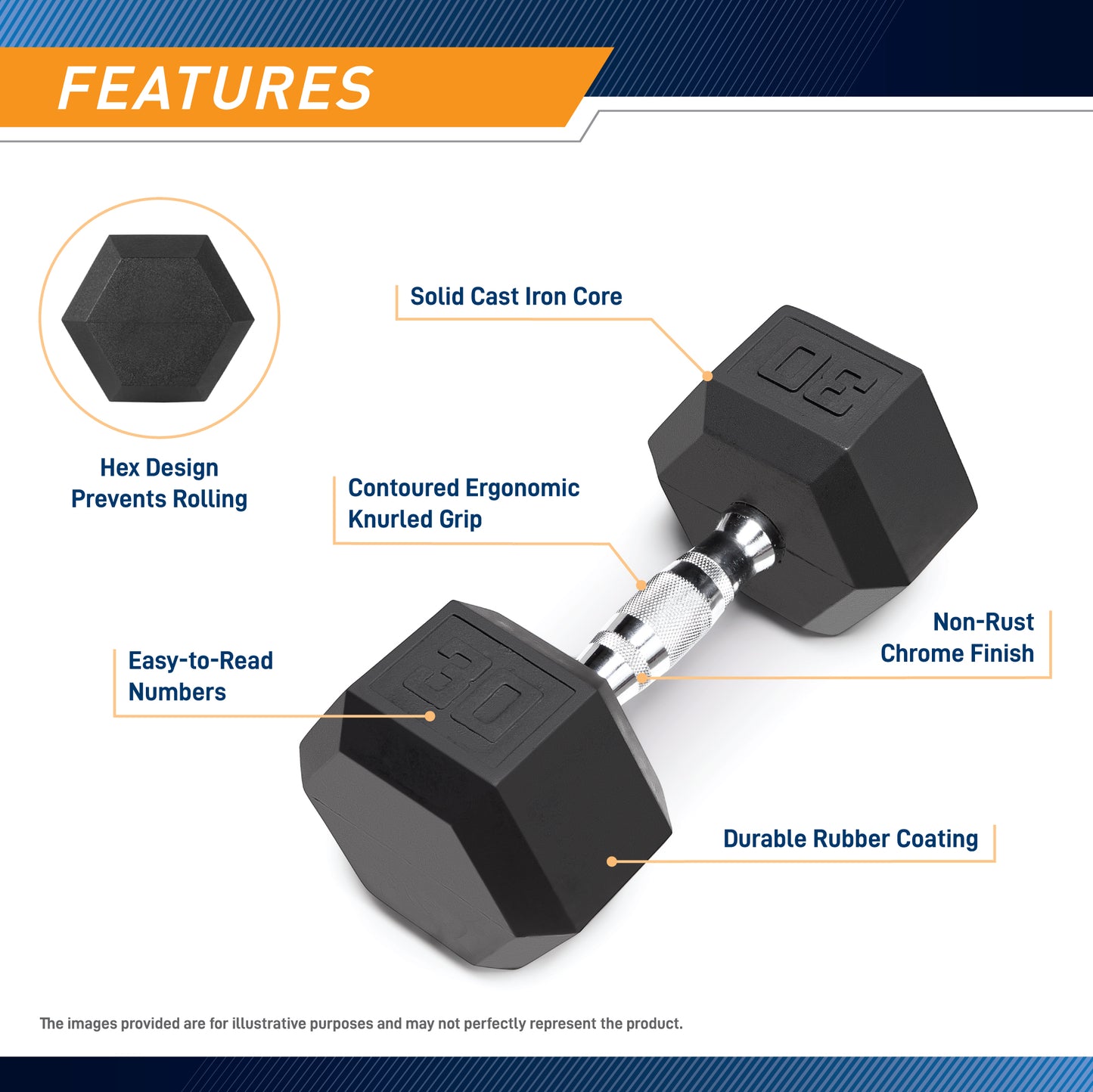 30lb Rubber Hex Dumbbell RHDB-030 | Marcy - RETIRED