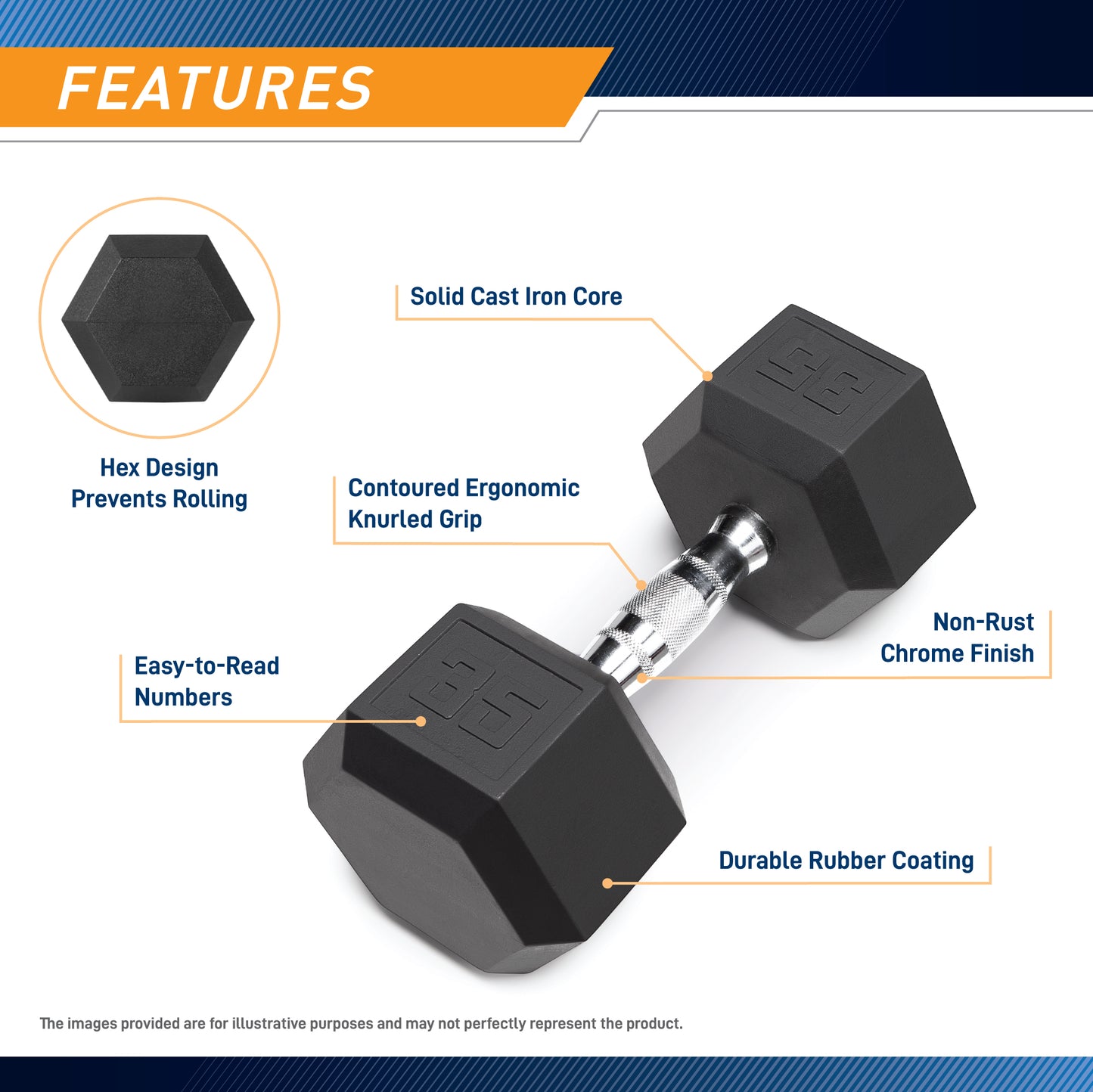 35lb Rubber Hex Dumbbell RHDB-035 | Marcy - RETIRED