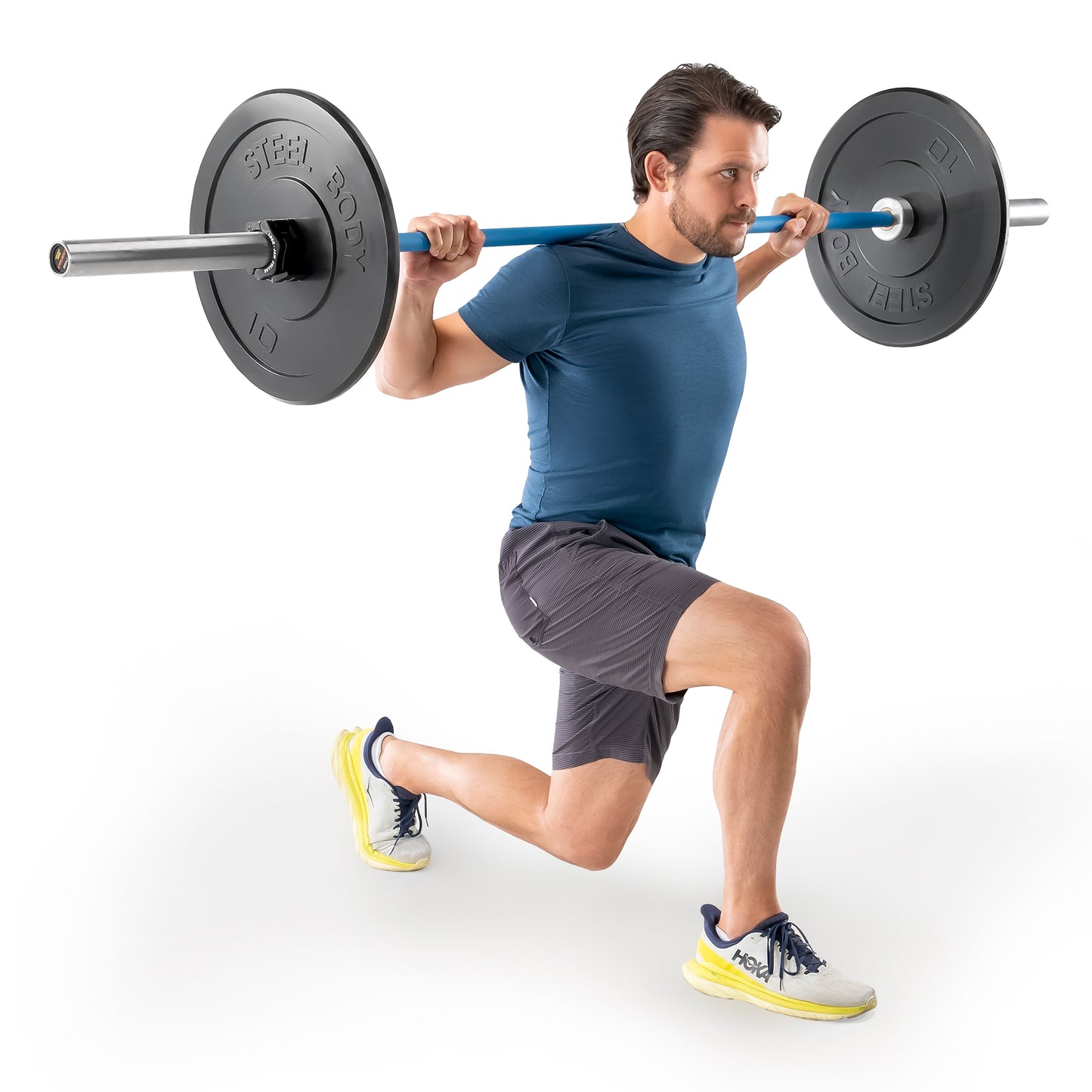 SteelBody 45lb Olympic Barbell - Chrome/Blue | STB-1501BLC