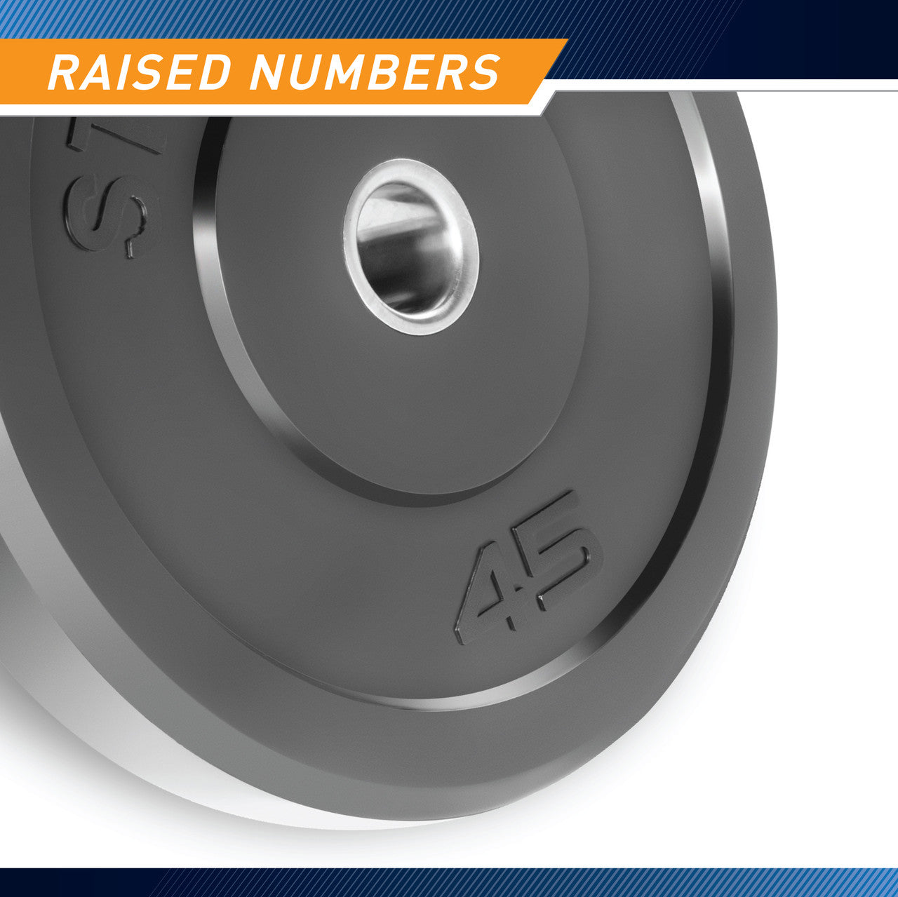 45 lbs. Olympic Bumper Plate by SteelBody to add weight to your HIIT Workout - raised numbers