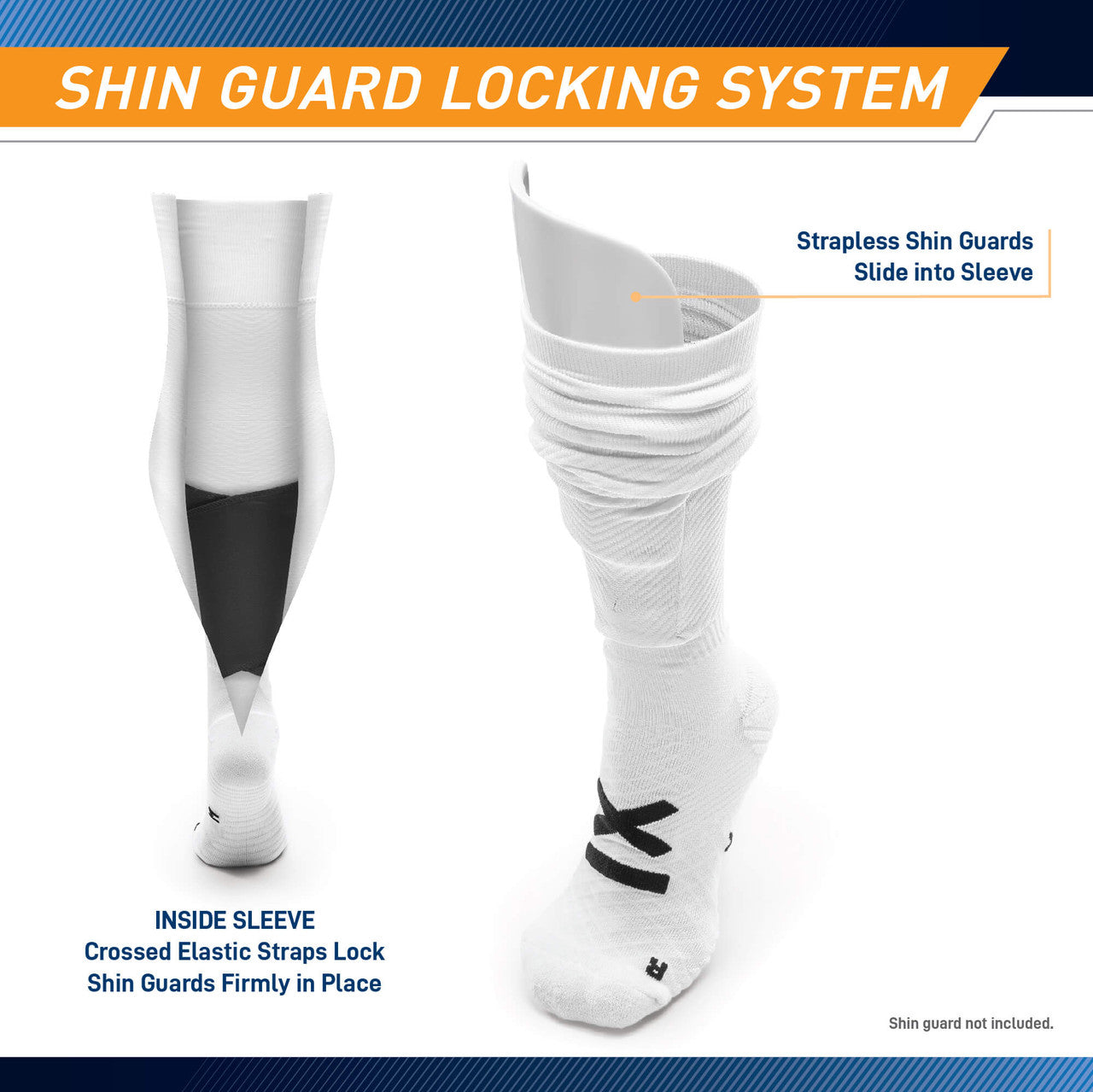 Sockapro Soccer Sock Compression Sock for Shin Guard Marcy Sports - Infographic - Shin Guard Locking System