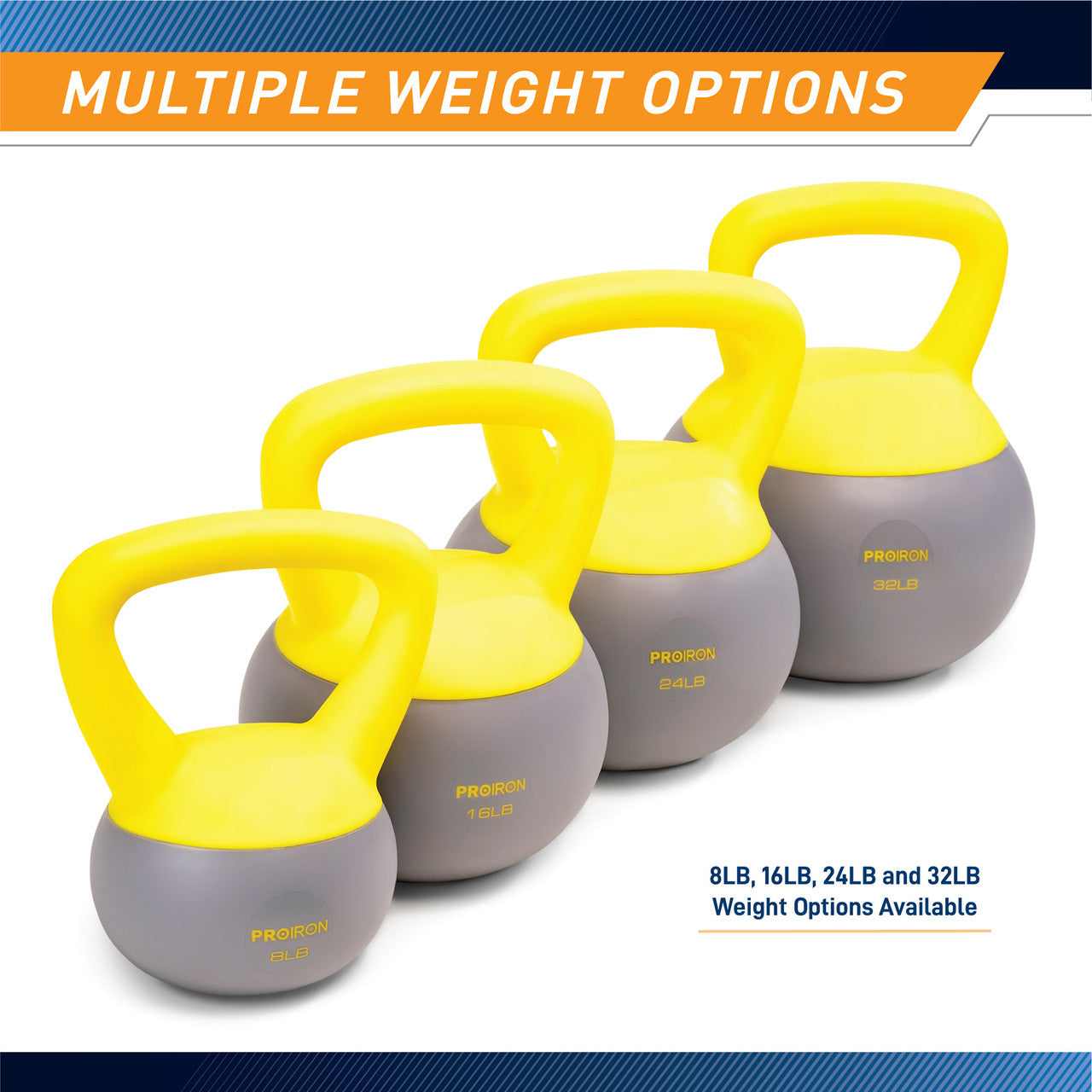Soft Kettlebell 16lbs filled with Iron Sand, Non-Slip Handle, Kettle Weight for Exercise Workouts PRO-HL16L  ProIron - Infographics - Multiple Weight Options