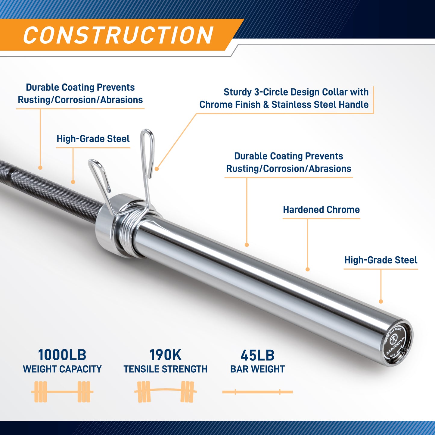 Marcy 7-Foot Olympic Barbell with Needle Bearings | TRB-OB1000
